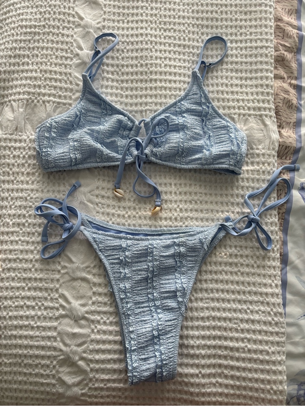 Light Blue Textured Tie-Side Bikini Set